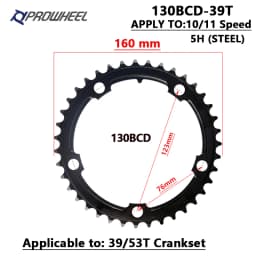 PROWHEEL Road Chain Wheel 34/50T 39/53T Aluminum Alloy Steel Sprocket 130/110BCD AL-7075 CNC 8/9/10/11S Double Crown Chainring