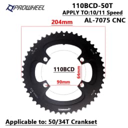 PROWHEEL Road Chain Wheel 34/50T 39/53T Aluminum Alloy Steel Sprocket 130/110BCD AL-7075 CNC 8/9/10/11S Double Crown Chainring