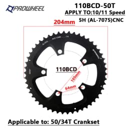 PROWHEEL Road Chain Wheel 34/50T 39/53T Aluminum Alloy Steel Sprocket 130/110BCD AL-7075 CNC 8/9/10/11S Double Crown Chainring