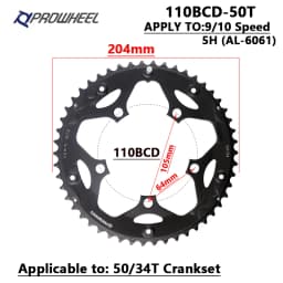 PROWHEEL Road Chain Wheel 34/50T 39/53T Aluminum Alloy Steel Sprocket 130/110BCD AL-7075 CNC 8/9/10/11S Double Crown Chainring