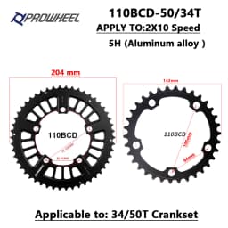 PROWHEEL Road Chain Wheel 34/50T 39/53T Aluminum Alloy Steel Sprocket 130/110BCD AL-7075 CNC 8/9/10/11S Double Crown Chainring