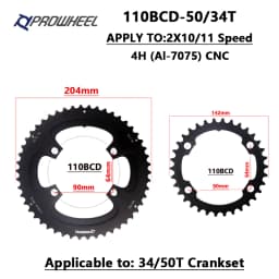 PROWHEEL Road Chain Wheel 34/50T 39/53T Aluminum Alloy Steel Sprocket 130/110BCD AL-7075 CNC 8/9/10/11S Double Crown Chainring