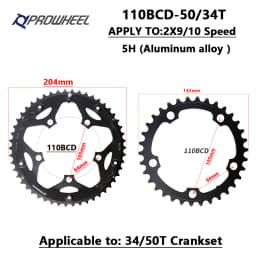 PROWHEEL Road Chain Wheel 34/50T 39/53T Aluminum Alloy Steel Sprocket 130/110BCD AL-7075 CNC 8/9/10/11S Double Crown Chainring