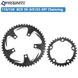PROWHEEL Road Chain Wheel 34/50T 39/53T Aluminum Alloy Steel Sprocket 130/110BCD AL-7075 CNC 8/9/10/11S Double Crown Chainring