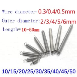 10Pcs Wire Dia 0.2/0.3/0.4/0.5mm 304 Stainless Steel Dual Hook Small Tension Spring Outer Dia 3mm 4mm 5mm 6mm Length 15-60mm