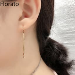 S925 Sterling Silver Geometric Water Droplets Huggie Drop Earrings for Women Simple Long Tassel Hoop Earrings Fashion Jewelry