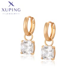 Xuping Jewelry Fashion Hot Sale Square Stone Hoop Earring with Gold Color for Women Party Gift S00145499