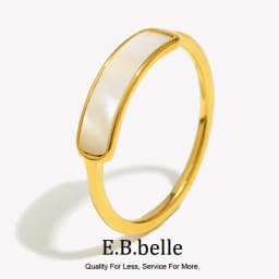 E.B.belle New Stainless Steel Tarnish Free Jewelry Natural Shell Ring Thin Small Size White Rings For Woman Ladies Elegant Ring
