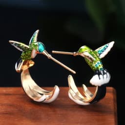 Cute Hummingbird Shape Oil Drop Earrings New Fashion Temperament Silver Needle Earrings Niche Design Green Purple Jewelry