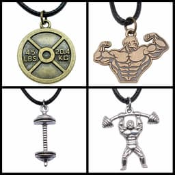 Unisex Retro Vintage Fitness Barbell Weightlifting Weight Film Pendant Faux Black Leather Rope Chain Necklace