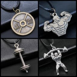 Unisex Retro Vintage Fitness Barbell Weightlifting Weight Film Pendant Faux Black Leather Rope Chain Necklace
