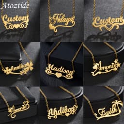 Atoztide New Custom Name Necklaces Personalized Fashion Stainless Steel Bottom Decoration Pendant Heart Letter for Women Jewelry