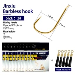 10Bags=100PCS Stainless Steel Hooks+5 Float Seat Shallow Water Non-Brab Hooks Lake Carp Fishing Hooks Tools(Jinxiu Non-Brab)
