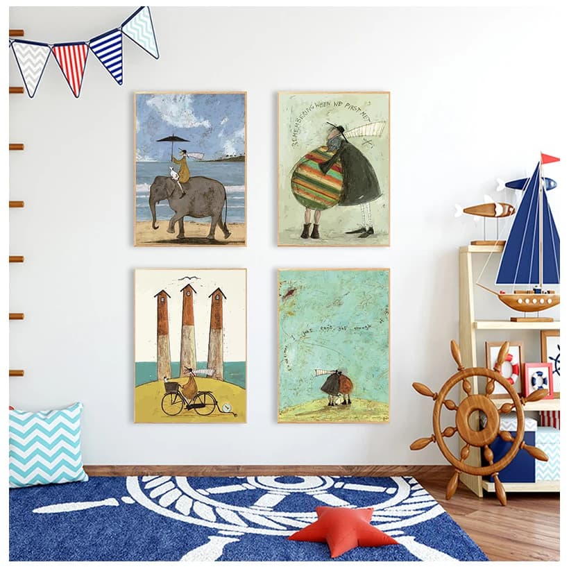 Vintage Nordic Abstract Landscape Love Dogs Pet Canvas Wall Art Paintings Posters and Prints Pictures Living Room Home Decor
