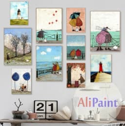 Vintage Nordic Abstract Landscape Love Dogs Pet Canvas Wall Art Paintings Posters and Prints Pictures Living Room Home Decor