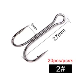 FTK 20PCS Fishing Hooks High Carbon Steel Duple Hooks Double Fishing Hooks Barbed Carp Fishhook For Soft Worm Lure