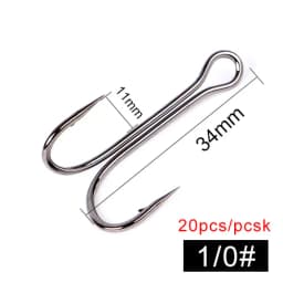 FTK 20PCS Fishing Hooks High Carbon Steel Duple Hooks Double Fishing Hooks Barbed Carp Fishhook For Soft Worm Lure