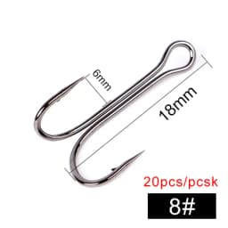 FTK 20PCS Fishing Hooks High Carbon Steel Duple Hooks Double Fishing Hooks Barbed Carp Fishhook For Soft Worm Lure