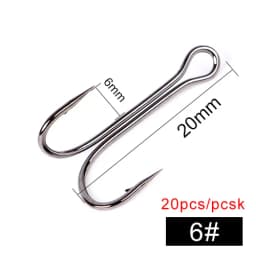 FTK 20PCS Fishing Hooks High Carbon Steel Duple Hooks Double Fishing Hooks Barbed Carp Fishhook For Soft Worm Lure