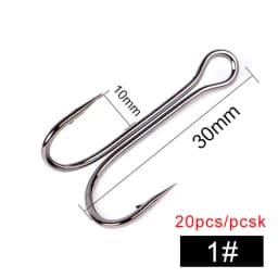FTK 20PCS Fishing Hooks High Carbon Steel Duple Hooks Double Fishing Hooks Barbed Carp Fishhook For Soft Worm Lure