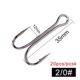 FTK 20PCS Fishing Hooks High Carbon Steel Duple Hooks Double Fishing Hooks Barbed Carp Fishhook For Soft Worm Lure