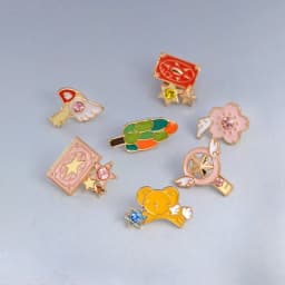 6pcs/set Cute Pink Card Captor Sakura Kero Sword Kinomoto Star Wand Key Enamel Pin Lapel Pin Badge Japanese Anime Collection