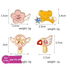 6pcs/set Cute Pink Card Captor Sakura Kero Sword Kinomoto Star Wand Key Enamel Pin Lapel Pin Badge Japanese Anime Collection