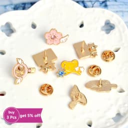 6pcs/set Cute Pink Card Captor Sakura Kero Sword Kinomoto Star Wand Key Enamel Pin Lapel Pin Badge Japanese Anime Collection