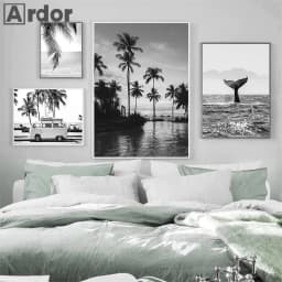 Black White Sea Beach Whale Lighthouse Wall Art Poster And Print Landscape Canvas Nordic Art Painting Modern Pictures Home Decor