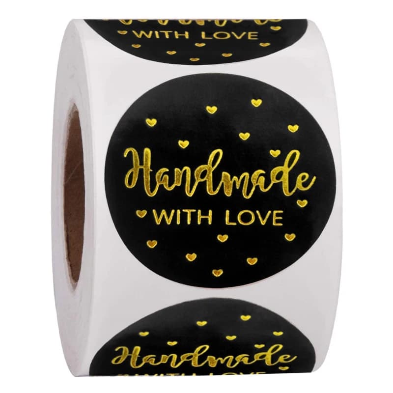 100-500pcs Gold Foil Handmade With Love Stationery Seal Labels 1 inch Sticker for DIY Gift Small Business Packaging Decoration