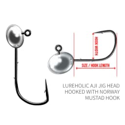 Lureholic 5pcs Aji Head Hook with Mustad hook 1.5g 2.5g 3.5g 5g Rock Fishing Hooks Finesse Lure Fishing jig head double barbs