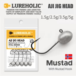 Lureholic 5pcs Aji Head Hook with Mustad hook 1.5g 2.5g 3.5g 5g Rock Fishing Hooks Finesse Lure Fishing jig head double barbs
