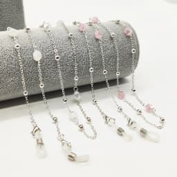 Eyeglasses Chain White Pink Crystal Charm Bead Chain Metal Plated Silicone Loops Sunglasses Accessory Women Necklace Gift