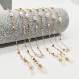 Eyeglasses Chain White Pink Crystal Charm Bead Chain Metal Plated Silicone Loops Sunglasses Accessory Women Necklace Gift