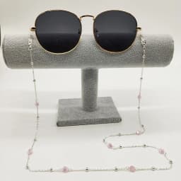 Eyeglasses Chain White Pink Crystal Charm Bead Chain Metal Plated Silicone Loops Sunglasses Accessory Women Necklace Gift