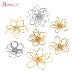 18K Gold Color 3D Wire Flower Charms Pendants High Quality Diy Jewelry Making Necklace Earrings Accessories for Women