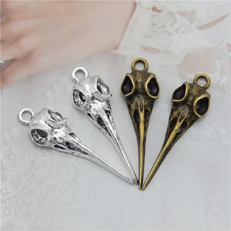 10Pcs Mix Alloy Animals Charms Skull Bird Head Pointed Mouth Pendant Handmade Hanging Crafts Vintage Jewelry Bronze Silver Color