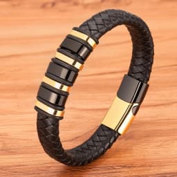 TYO New Fashion Braided Wrap Rope Black Leather Bracelets For Men Simple Stainless Steel Charm Vintage Bangles Jewelry Gift