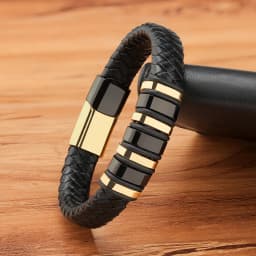 TYO New Fashion Braided Wrap Rope Black Leather Bracelets For Men Simple Stainless Steel Charm Vintage Bangles Jewelry Gift