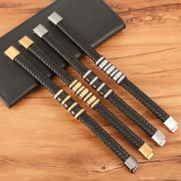 TYO New Fashion Braided Wrap Rope Black Leather Bracelets For Men Simple Stainless Steel Charm Vintage Bangles Jewelry Gift