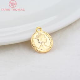 (833)10PCS 11x13.5MM Hole 1MM 24K Gold Color Brass Queen of England Coin Charms Pendants Diy Jewelry Findings Accessories