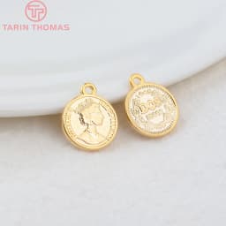 (833)10PCS 11x13.5MM Hole 1MM 24K Gold Color Brass Queen of England Coin Charms Pendants Diy Jewelry Findings Accessories