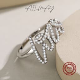 Ailmay Fashion 925 Sterling Silver Clear Zircon Romantic LOVE Finger Ring For Women Wedding Statement Fine Silver Jewelry