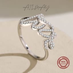 Ailmay Fashion 925 Sterling Silver Clear Zircon Romantic LOVE Finger Ring For Women Wedding Statement Fine Silver Jewelry