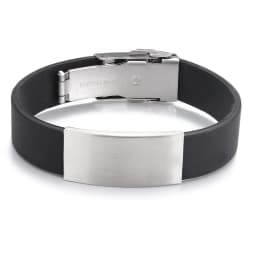 2025 Trend Glamour Jewelry Stainless Steel Black Silicone Bracelet Vintage Titanium Steel Rubber Bracelet For Man Women Pulseras