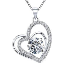 Huitan Bling Bling Princess Heart Pendant Necklace Silver Color Romantic Wedding Engagement Necklaces Trendy Jewelry for Women