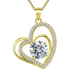Huitan Bling Bling Princess Heart Pendant Necklace Silver Color Romantic Wedding Engagement Necklaces Trendy Jewelry for Women