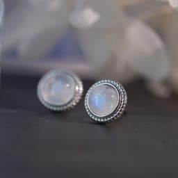 ITSMOS Natural Moonstone 0.84inch Earrings Round Twist Lace S925 Silver Studs Retro Elegant Roman Style for Women Girls Gift