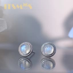 ITSMOS Natural Moonstone 0.84inch Earrings Round Twist Lace S925 Silver Studs Retro Elegant Roman Style for Women Girls Gift