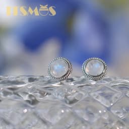 ITSMOS Natural Moonstone 0.84inch Earrings Round Twist Lace S925 Silver Studs Retro Elegant Roman Style for Women Girls Gift